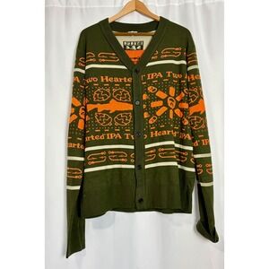 Bells Brewery Two Hearted IPA Cardigan Sweater Mens XL Green Orange Grandpacore